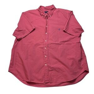 Ralph Lauren Button Down Shirt Mens 2XB Pink Short Sleeve Oxford Pony Logo